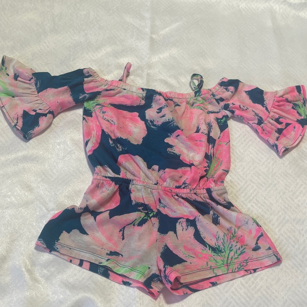 Lilly Pulitzer Navy Romper with Pink Floral Print